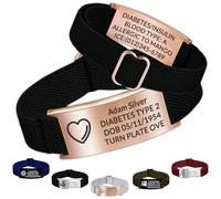 Personalised Medical Alert Bracelet - Custom Emergency ID Bracelet with Engraving Adjustable Nylon Strap,Gifts for Women/Men - Black