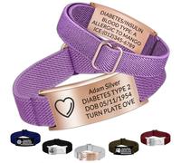 Personalised Medical Alert Bracelet - Custom Emergency ID Bracelet with Engraving Adjustable Nylon Strap,Gifts for Women/Men - Purple