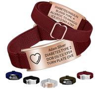 Personalised Medical Alert Bracelet - Custom Emergency ID Bracelet with Engraving Adjustable Nylon Strap,Gifts for Women/Men - Red
