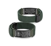 Personalised Medical Alert Bracelet, Custom Engraved Medical ID Wristband, Adjustable Nylon Strap with Magnetic Clasp for Diabetes Allergy Epilepsy, ICE Emergency Bracelet for Men (Dark green)