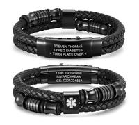 Personalised Medical Alert Bracelet for Men - Customised Leather Medical ID Bracelet Engraved Medic Info, Adjustable Emergency Identification Medic Alert Bracelets for Allergy Diabetic Epilepsy