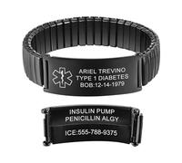 Personalised Medical Alert Bracelet for Men - Customised Stainless Steel Stretch Bracelets Engraved Medic Info, Emergency Awareness Medic ID Bracelet for Autism Allergy Diabetic Asthma Epilepsy