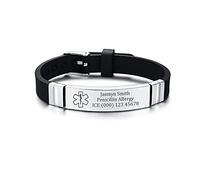 Personalised Medical Alert Bracelet for Men - Engraved Daily Outdoor Sport Silicone Wristband Emergency Medic Identification Bracelets for Men Teens Boys, Customised SOS Medical ID Bracelet Adjustable