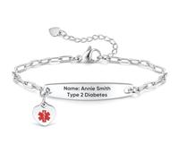 Personalised Medical Alert Bracelet for Women, Blood Thinner Medic Bracelet | Stainless Steel Emergency Identification Bracelets for Allergy Diabetic Blood Thinner, Adjustable 6.5"-8"
