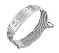 Personalised Medical Alert Bracelet for Women - Custom Engraving Adjustable Replaceable Stainless Steel Mesh Strap Medic Alert Bracelets, Customised Emergency Medical Bracelet for Diabetic Allergy