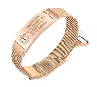 Personalised Medical Alert Bracelet for Women - Custom Engraving Adjustable Replaceable Stainless Steel Mesh Strap Medic Alert Bracelet, Customised Emergency Medical Bracelets for Diabetic Allergy