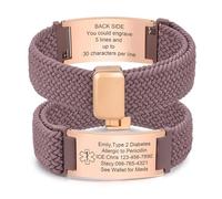 Personalised Medical Alert Bracelet for Women - Elastic Braided Loop Strap Identification Bracelet Engraved Emergency Medical Info Blood Thinner Diabetic Allergy, Customised Medic ID Bracelets