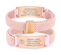 Personalised Medical Alert Bracelet for Women - Elastic Braided Loop Straps Identification Bracelets Engrave Emergency Medical Info Diabetic Blood Thinner Allergy, Customised Medic ID Bracelet