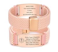 Personalised Medical Alert Bracelet for Women - Elastic Braided Loop Straps Identification Bracelets Engraved Emergency Medical Info Diabetic Blood Thinner Allergy, Customised Medic ID Bracelet
