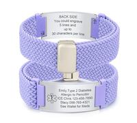 Personalised Medical Alert Bracelet for Women - Elastic Braided Loop Straps Identification Bracelets Engraved Emergency Medical Info Diabetic Allergy Blood Thinner, Customised Medic ID Bracelet