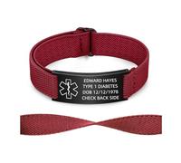 Personalised Medical Alert Bracelets for Men Women - Free Engraving Medi ID Stainless Steel Adjustable Elastic Wristband Custom Emergency Bracelet for Autism Allergy Diabetic (Red-black)