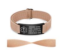 Personalised Medical Alert Bracelets for Men Women - Free Engraving Medi ID Stainless Steel Adjustable Elastic Wristband Custom Emergency Bracelet for Autism Allergy Diabetic (Khaki-black)