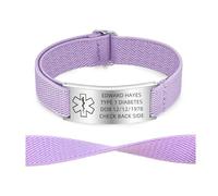 Personalised Medical Alert Bracelets for Men Women - Free Engraving Medi ID Stainless Steel Adjustable Elastic Wristband Custom Emergency Bracelet for Autism Allergy Diabetic (Purple-sliver)