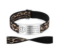 Personalised Medical Alert Bracelets for Men Women - Free Engraving Medi ID Stainless Steel Adjustable Elastic Wristband Custom Emergency Bracelet for Autism Allergy Diabetic (Yellow Leopard-silver)