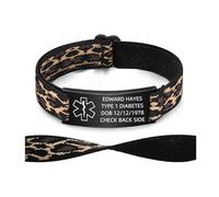 Personalised Medical Alert Bracelets for Men Women - Free Engraving Medi ID Stainless Steel Adjustable Elastic Wristband Custom Emergency Bracelet for Autism Allergy Diabetic (Yellow Leopard-black)
