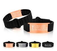 Personalised Medical Bracelet for Men-Laser Engraving Customised Stainless Steel Medic Alert id Bracelets with Magnetic Silicone Band for Diabetic/AutismThinner Emergency(Black Strap/Rose Gold)