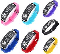 Personalised Medical Identification Alert Silicone Bracelet, ICE Health Conditions Awareness Bangle Custom ID Medic Jewellry for Emergency, Diabetes/Allergy/Anaphylaxis, Pink