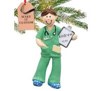 Personalised Medical Ornament 2025 - Fast & Free 24h Customisation - Healthcare Christmas Ornaments for Tree - Custom Gift Wrapped Keepsake for Medical Professionals (Green Scrubs Doctor)