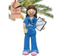 Personalised Medical Ornament 2025 - Fast & Free 24h Customisation - Healthcare Christmas Ornaments for Tree - Custom Gift Wrapped Keepsake for Medical Professionals (Blue Scrubs Doctor)