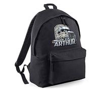 Personalised Mega Truck Backpack, Boys Back to School Gifts, Custom Bags for Kids Who Love Big Trucks, Primary and Nursery Child Back Pack, Boys and Girls, One Size, Black