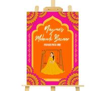 Personalised Mehndi Welcome Entrance Sign Board Custom Indian Wedding Party Decor A1 Foamex Board (Design 14)