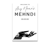 Personalised Mehndi Welcome Vinyl Sticker - Elegant Henna Palm Design, Custom Name & Date, Mirror or Sign Decal, Mehndi Party Decor