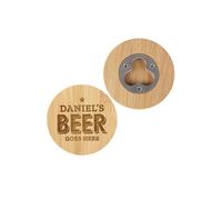 Personalised Memento Company Beer Goes Here Bamboo Bottle Opener Coaster in Light Brown Personalised Memento Company Light Brown