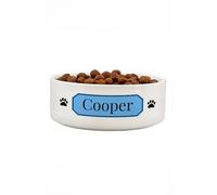Personalised Memento Company Men's Personalised Blue Plaque 14cm Medium Pet Bowl in White Personalised Memento Company White