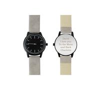 Personalised Memento Company Men's Personalised Matte Black Watch with Grey Strap & Presentation Box Personalised Memento Company Grey One Size