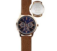 Personalised Memento Mens Rose Gold Tone Personalised Watch with Brown Strap and Presentation Box