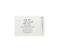 Personalised Memento Company Personalised 25th Silver Anniversary Hardback Guest Book & Pen in White Personalised Memento Company White