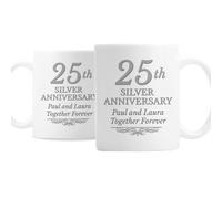 Personalised Memento Company Personalised 25th Silver Anniversary Mug Set
