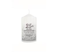 Personalised Memento Company Personalised 25th Silver Anniversary Pillar Candle in White Personalised Memento Company White