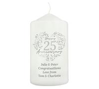 Personalised Memento Company Personalised 25th Silver Wedding Anniversary Pillar Candle