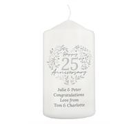 Personalised Memento Company Personalised 25th Silver Wedding Anniversary Pillar Candle in White Personalised Memento Company White
