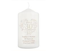 Personalised Memento Company Personalised 30th Pearl Wedding Anniversary Pillar Candle in White Personalised Memento Company White