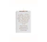 Personalised Memento Company Personalised 30th Pearl Wedding Anniversary Tea Light Holder in White Personalised Memento Company White