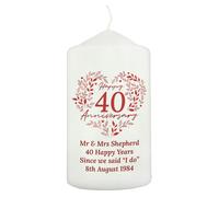 Personalised Memento Company Personalised 40th Ruby Wedding Anniversary Pillar Candle