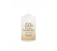 Personalised Memento Company Personalised 50th Golden Anniversary Pillar Candle in White Personalised Memento Company White
