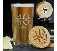 Personalised Memento Company Personalised Big Age Bamboo Bottle Opener Coaster and Pint Glass Set