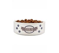 Personalised Memento Company Personalised Blue Paws 14cm Medium White Pet Bowl Personalised Memento Company White