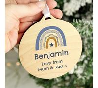 Personalised Memento Company Personalised Blue Rainbow Round Wooden Decoration