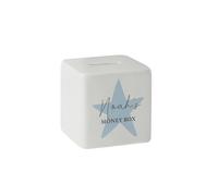 Personalised Memento Company Personalised Blue Star Ceramic Square Money Box in White Personalised Memento Company White
