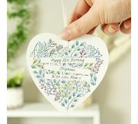 Personalised Memento Company Personalised Botanical Scroll Wooden Heart Decoration