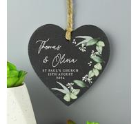Personalised Memento Company Personalised Botanical Slate Heart Decoration
