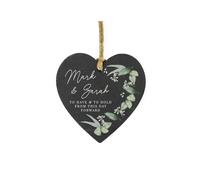 Personalised Memento Company Personalised Botanical Slate Heart Decoration in Black Personalised Memento Company Black