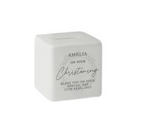 Personalised Memento Company Personalised Christening Ceramic Square Money Box in White Personalised Memento Company White
