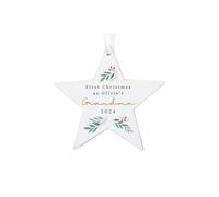 Personalised Memento Company Personalised Christmas Foliage Hanging Star Decoration in White Personalised Memento Company White