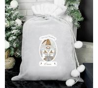 Personalised Memento Company Personalised Christmas Gonk Luxury Silver Grey Pom Pom Sack