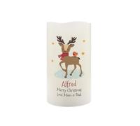 Personalised Memento Company Personalised Christmas Reindeer LED Candle in Off-White Personalised Memento Company Off-White
